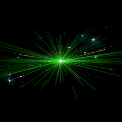 Wall Mural - The image features light green reflections, neon illumination in white colors, bright light lens, police light effects, lines, shiny stars, and glowing sparks on a black background.