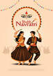 © RMAKE - Navratri or Garba Night poster for Dussehra festival of India. Creative vector illustration design of couple playing Dandiya dance.
