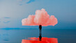 © ADDICTIVE STOCK - Silhouette of a man beneath a pink cloud over calm sea waters