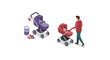 © IsoVector - Parenting concept with father pushing baby stroller in isometric style