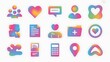 © cd - Game Graphics Flat Gradient Icons Set, A set of 15 colorful, gradient-colored, abstract 3d icons on a white background, isometric web icon set, created with generative ai