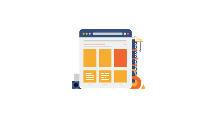 Flat design of website construction with crane and tools