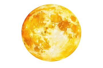 Wall Mural - Golden crescent moon with textured surface isolated on transparent background. Watercolor yellow moon with soft details isolated on white background.