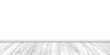 © backup16 - Wooden floor with white wall background. Wood natural gray plank floor. Minimalistic interior mockup for product display, presentation, or room design visualization. Realistic vector illustration.