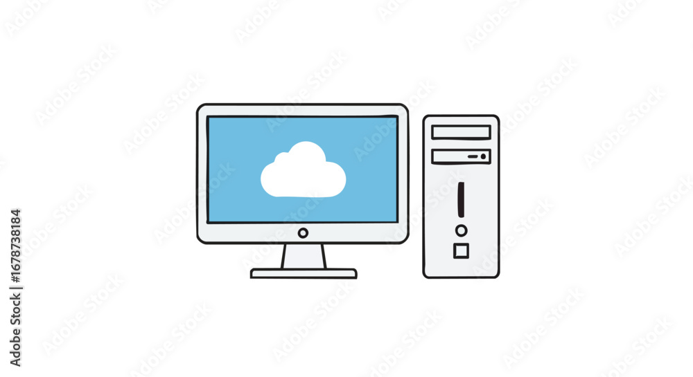 Digital workspace showing cloud integration on desktop computer and ...