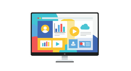Colorful Interface Display on Computer Screen Showcasing Modern Website Design Visuals