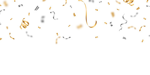 Wall Mural - Beautiful gold and silver confetti pattern background, zigzag down for celebration. Vector illustration of festive decoration.