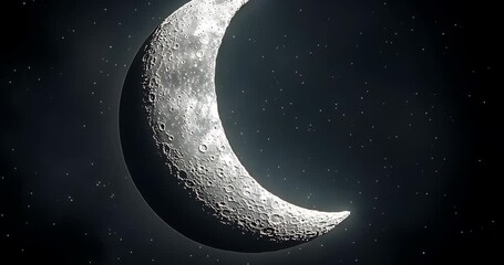Wall Mural - Close-up of a crescent moon glowing against a backdrop of stars in space.