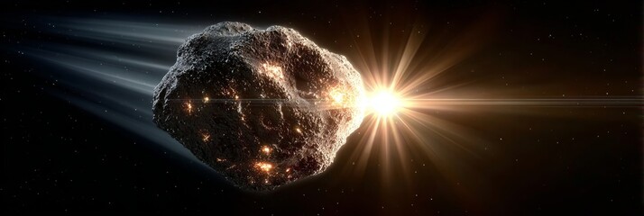 Wall Mural - A Stunning Visualization of a Rocky Asteroid Colliding with a Bright Star in Deep Space Scene