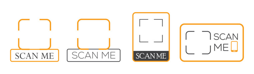 QR code SCAN ME for smartphone icon set.  Scan me QR code sticker with text. 