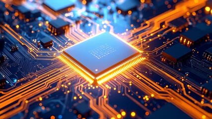 Glowing Microchip Circuit Board: Technology and Innovation