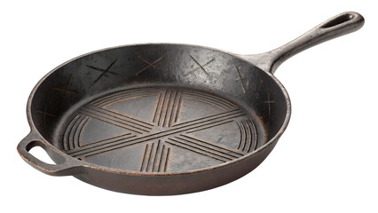A rustic cast iron skillet, isolated on transparent background, evokes the charm of traditional cooking and hearty homemade meals
