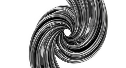 Abstract metallic swirl design with a futuristic and modern style on a white background.
