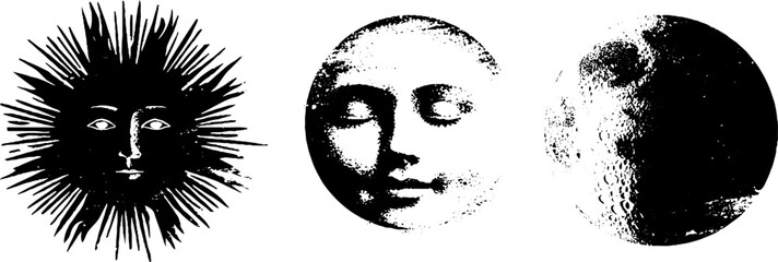 Wall Mural - Cosmic tarot stencil collection featuring sun moon and celestial faces