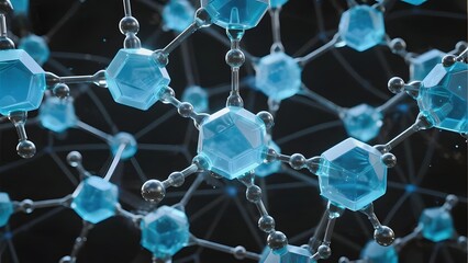 Abstract 3D Model of Molecular Structure with Blue Hexagons and Spheres