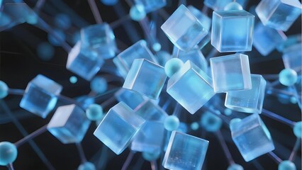 Interconnected Blue Cubes and Spheres in a Network Structure