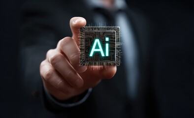 Businessperson points to a glowing AI chip