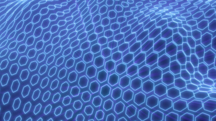 Wall Mural - vibrant electric blue hexagonal mesh with glowing edges, flowing dynamically to represent advanced n