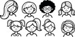 © DesignVectX - Diverse young girls cartoon faces with different hairstyles smiling vector illustration