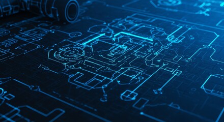 Blueprint diagram with technical schematics