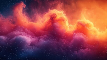 Vibrant cosmic clouds in fiery hues of orange and puple, creating a mesmerizin celestial backdrop for crative projects and inspiraional themes.