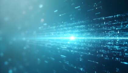 Abstract blue digital network tunnel with bright light