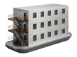© studioworkstock - Accommodation barge with stacked living quarters and exterior staircases