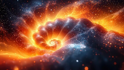 Wall Mural - vibrant cosmic spiral: a stunning representation of glowing nautilus shell ina galaxy of stars, symb