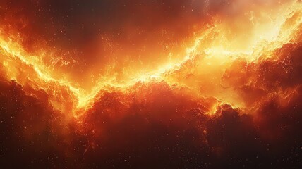 Wall Mural - stunning cosmic explosion: vibrant orange and yellowflames illuminating dark couds, evoking a sense 