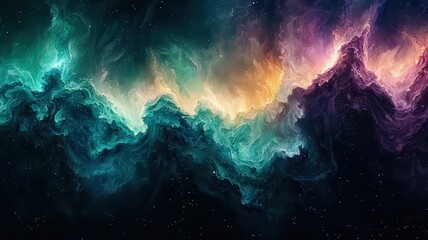 Wall Mural - vibrant cosmic nebula with swirling colors of teal, urple, and orange, creatin a mesmerizing celesti