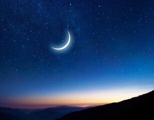 Wall Mural - a minimalist night sky with a crescent moon and stars