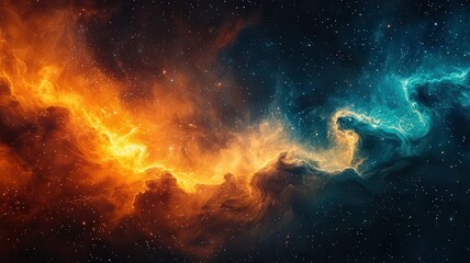 Wall Mural - vibrant cosmic nebula with swirling orange and blue ues, capturing the beauty f the universe, perfec