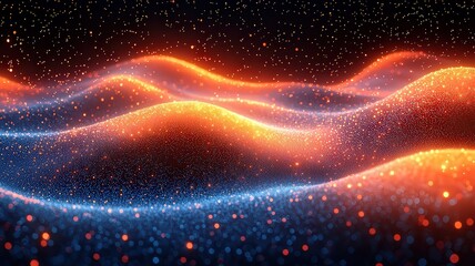 Wall Mural - dynamic abstract waves of glowing orange and blue paticles, creating a mesmeriing visual effect perf