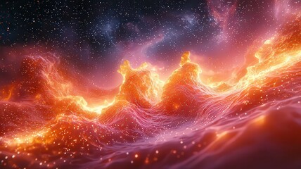 Wall Mural - vibrant cosmic waves of fiery orange and deep blue, apturing the essence of a elestial ocean, perfec