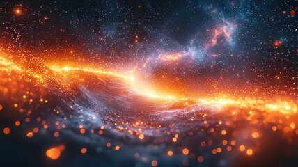 Wall Mural - stunning cosmic landscape featuring vibrant orange ad blue nebulae, evoking a ense of wonder and exp