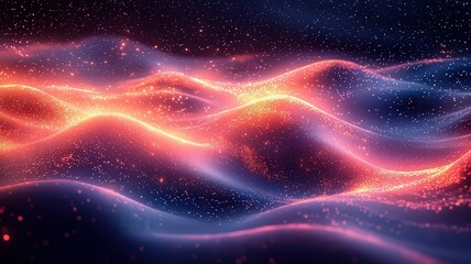 Wall Mural - vibrant abstract waves of light in deep blue and fiey orange, creating a mesmeizing flow, perfect fo