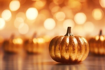Wall Mural - pumpkin pattern bokeh effect background gold food jack-o'-lantern.