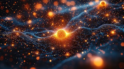 Wall Mural - abstract cosmic energy waves with glowing particles,representing innovation an technology in a vibra