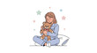© Prista - Young Woman in Pajamas Cuddling a Teddy Bear with Stars in the Background