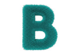 Fluffy teal letter b with a soft textured surface isolated on transparent background