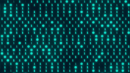 Abstract Digital Binary Code Matrix with Glowing Teal Numbers and Depth data technology