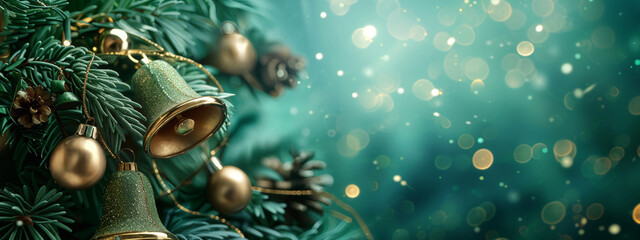 Wall Mural - christmas holiday decoration with vintage christmas bells on a winter background.