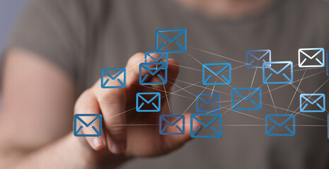 Connecting people through email.  Modern communication and networking concept.