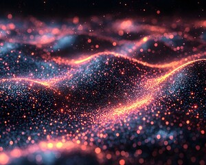 Wall Mural - abstract glowing particles undulate in a vibrant digital landscape creating a dynamic wave pattern o