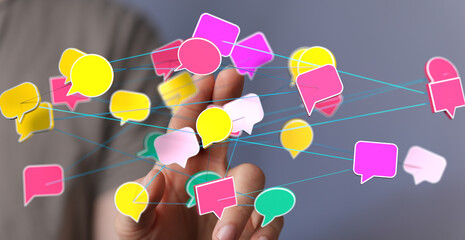 Abstract image of interconnected speech bubbles, representing communication and networking.
