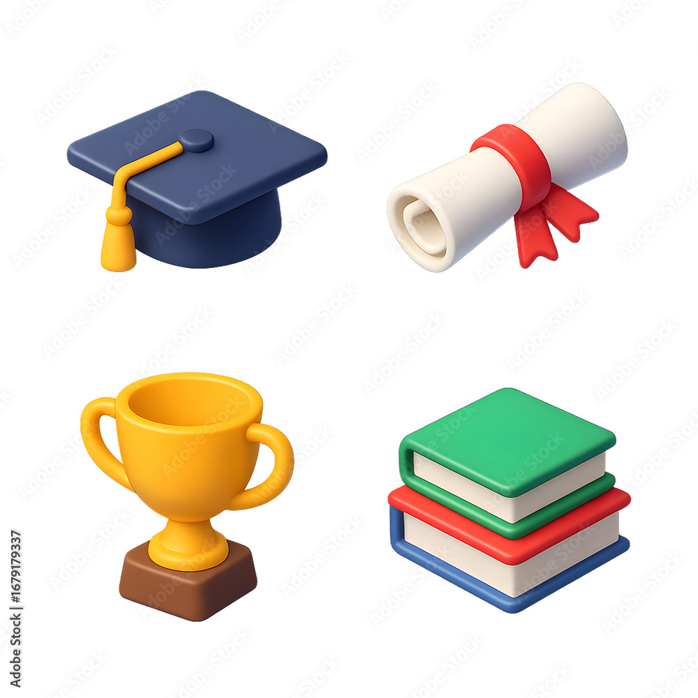 Graduation education isometric PNG set transparent background 2x2 ...