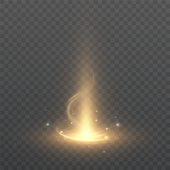 Wall Mural - magic portal light effect with golden glowing beam and swirling sparks on dark background. fantasy g