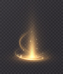 Wall Mural - golden shining vertical beam of light with swirling vortex at the base and glittering particles of g