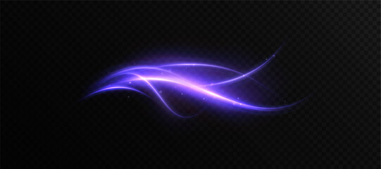 Wall Mural - glowing purple swirl of light with glitter on dark background. abstract energy wave light effect for
