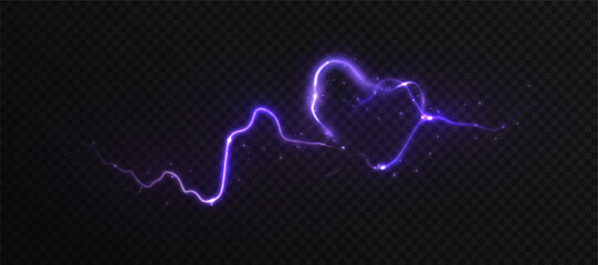 Wall Mural - purple electrical lightning with jagged outline and soft glow on dark background. energetic plasma a